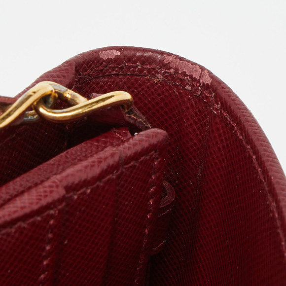 PRADA Dark Red Saffiano Metal Leather Wallet On Chain - Picture 5 of 8